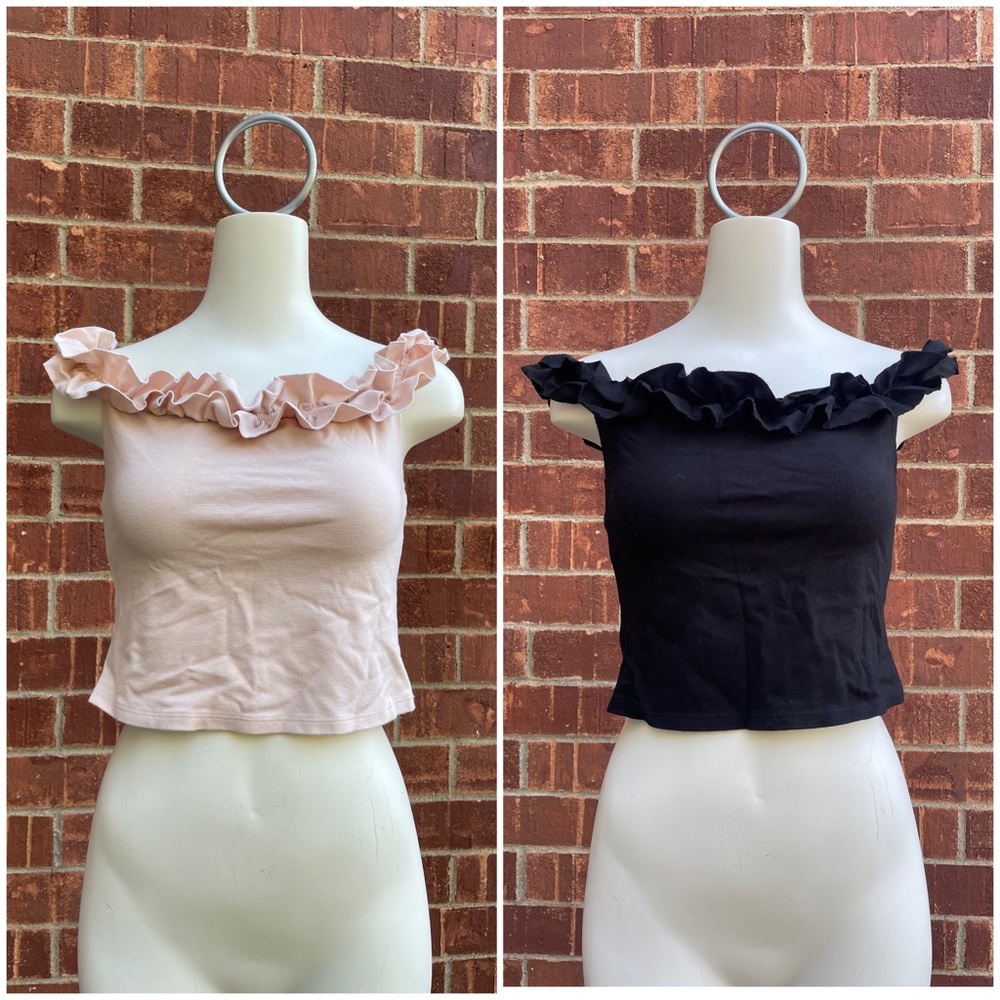 Pair of 2 Forever 21 Ruffle Crop Tank Tops (Large)